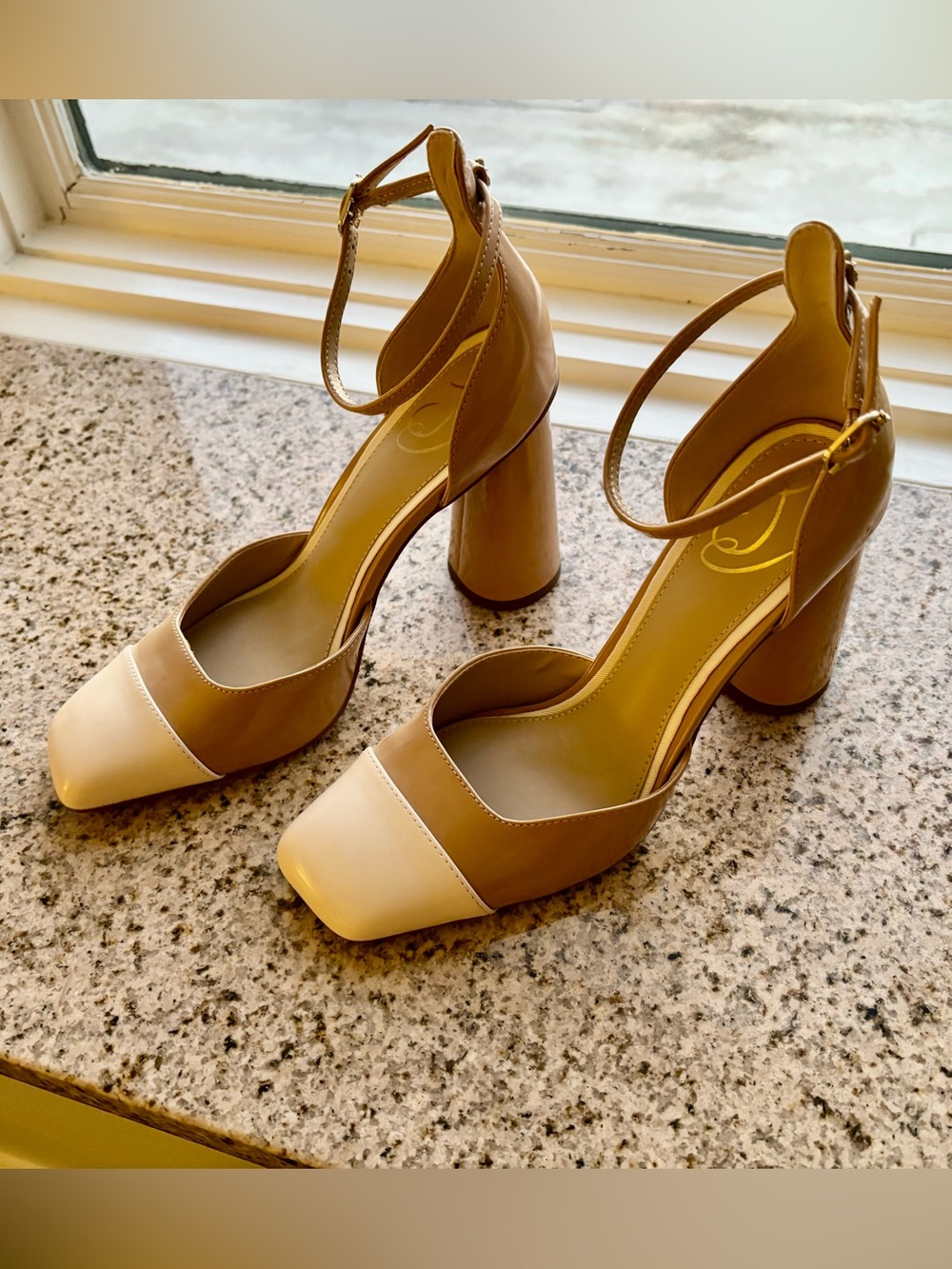 SAM EDELMAN CRISTINE ANKLE STRAP BLOCK HEEL, GREAT CONDITION!